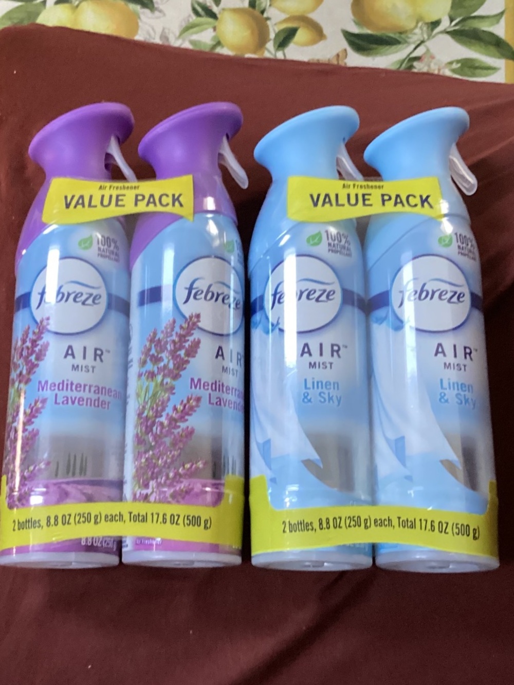 Febreze Air Mist Linen & Sky/Mediterranean Lavender Bundle 4 Bottles